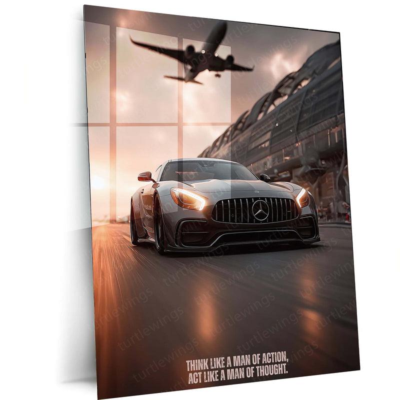 Cars Metal Poster | Mercedes-AMG GT with Jet – Speed & Power Metal Poster | Supercar Wall Frame