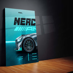Car Metal Poster Set of 3 | Mercedes-AMG GT2 Pro | Grey Track Supercar Triptych Wall Art | Premium Automotive Metal Print