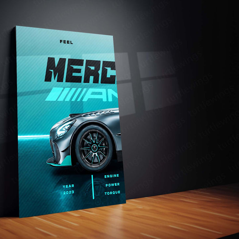 Car Metal Poster Set of 3 | Mercedes-AMG GT2 Pro | Grey Track Supercar Triptych Wall Art | Premium Automotive Metal Print