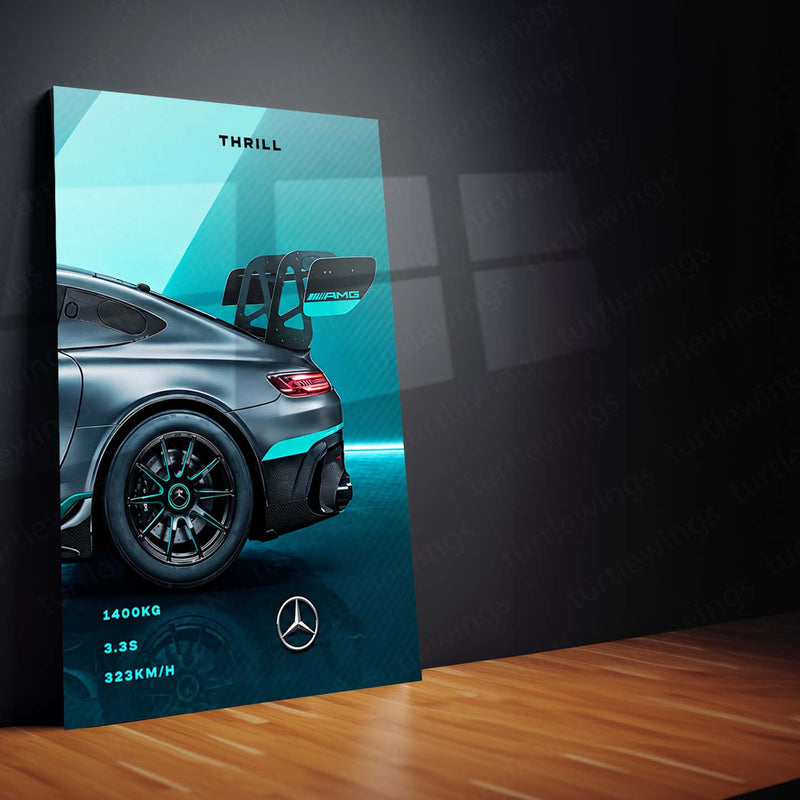 Car Metal Poster Set of 3 | Mercedes-AMG GT2 Pro | Grey Track Supercar Triptych Wall Art | Premium Automotive Metal Print