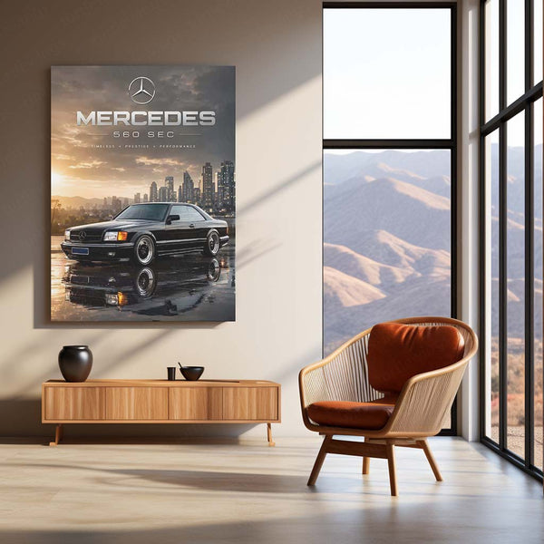 Mercedes-Benz 560 SEC Metal Poster | Classic Luxury Coupe Wall Art