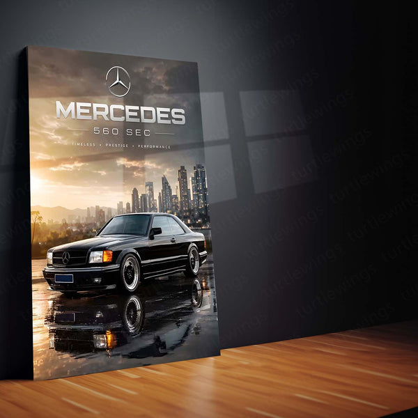 Mercedes-Benz 560 SEC Metal Poster | Classic Luxury Coupe Wall Art