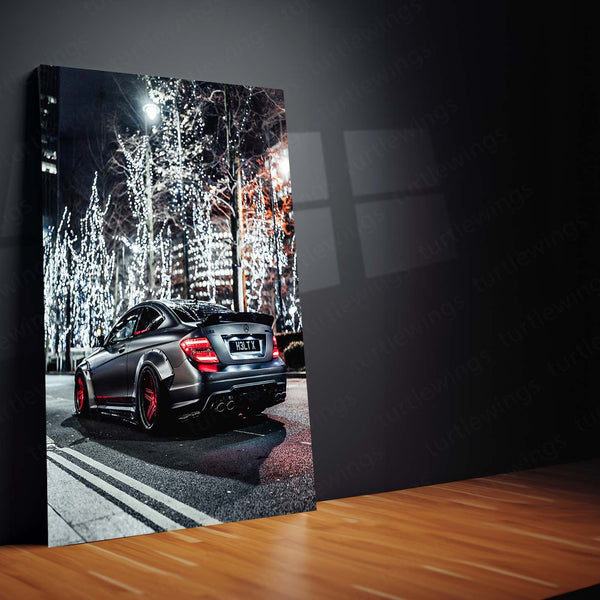 Mercedes C63 Night Drive Metal Poster | Luxury Performance Car Wall Art  Premium Automotive Lifestyle Metal Frame by TurtleWings
