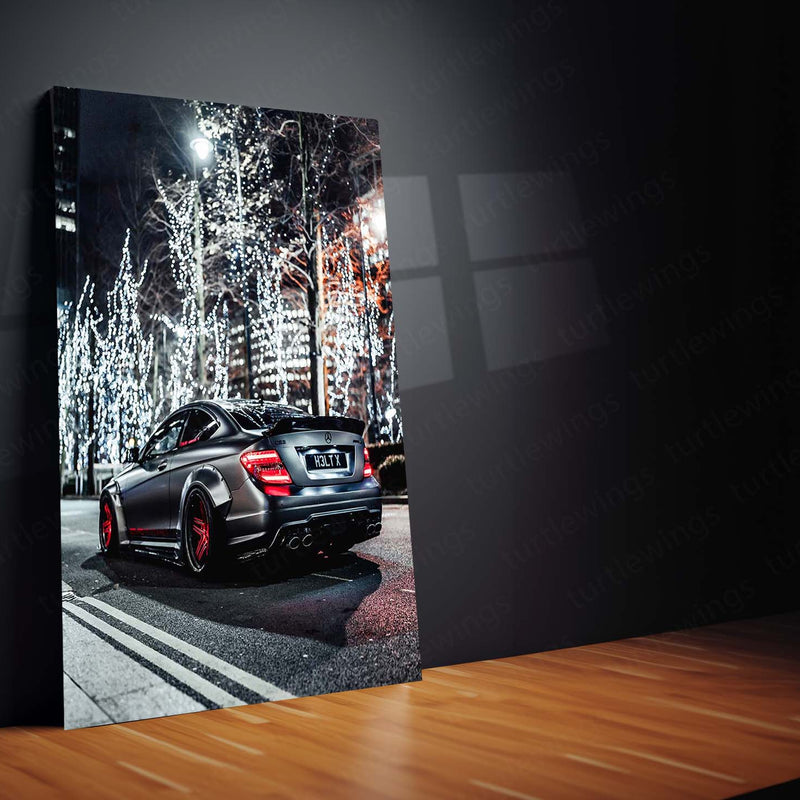 Mercedes C63 Night Drive Metal Poster | Luxury Performance Car Wall Art  Premium Automotive Lifestyle Metal Frame by TurtleWings