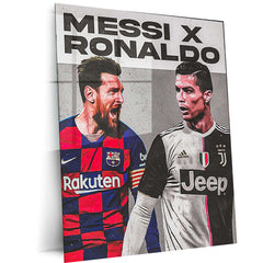 Messi X Ronaldo – Football Legends Rivalry Metal Poster | GOATs Wall Frame