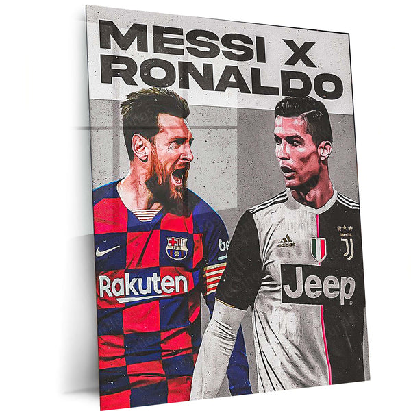 Messi X Ronaldo – Football Legends Rivalry Metal Poster | GOATs Wall Frame
