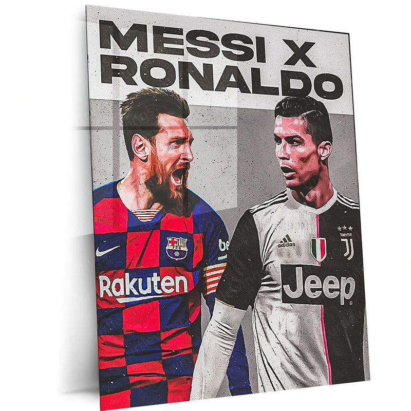 Messi X Ronaldo – Football Legends Rivalry Metal Poster | GOATs Wall Frame
