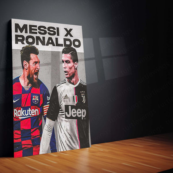 Messi X Ronaldo – Football Legends Rivalry Metal Poster | GOATs Wall Frame