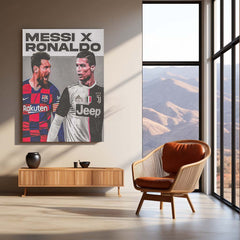 Messi X Ronaldo – Football Legends Rivalry Metal Poster | GOATs Wall Frame