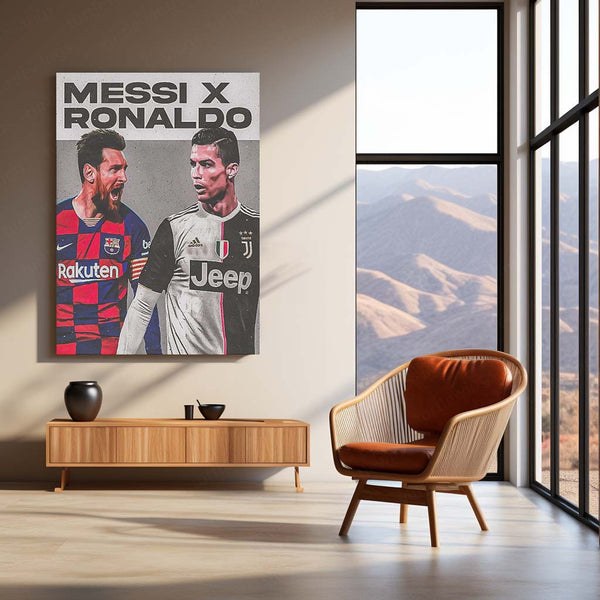 Messi X Ronaldo – Football Legends Rivalry Metal Poster | GOATs Wall Frame