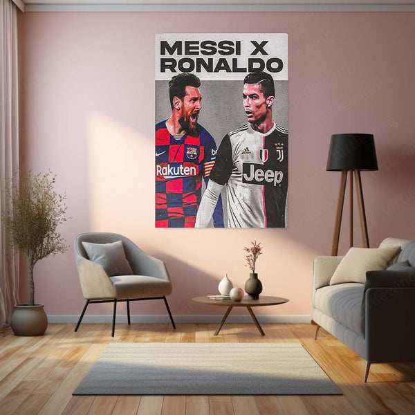 Messi X Ronaldo – Football Legends Rivalry Metal Poster | GOATs Wall Frame