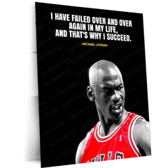 Quote Metal Poster | Michael Jordan – Success Through Failure Quote Metal Poster | Basketball Legend Wall Frame