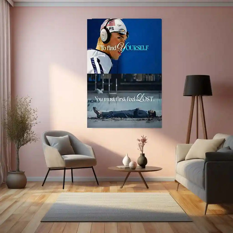 Quote Metal Poster | Michael Phelps – To Find YOURSELF, You Must First Feel LOST | Growth, Identity & Champion Mindset Metal Frame - TURTLEWINGS 