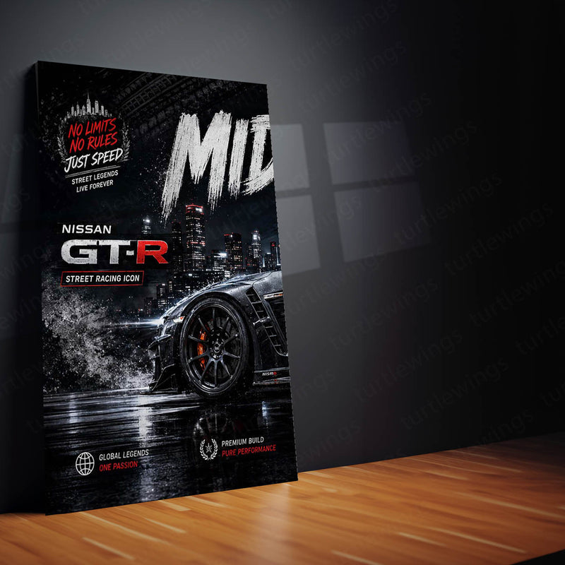 Car Metal Poster Set of 3 | Nissan GT-R Midnight Run Triptych Wall Art