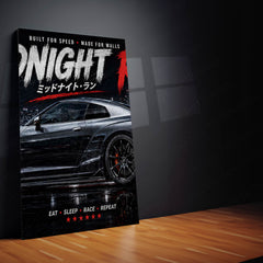 Car Metal Poster Set of 3 | Nissan GT-R Midnight Run Triptych Wall Art