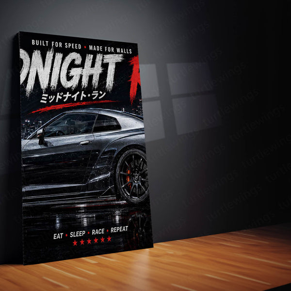 Car Metal Poster Set of 3 | Nissan GT-R Midnight Run Triptych Wall Art