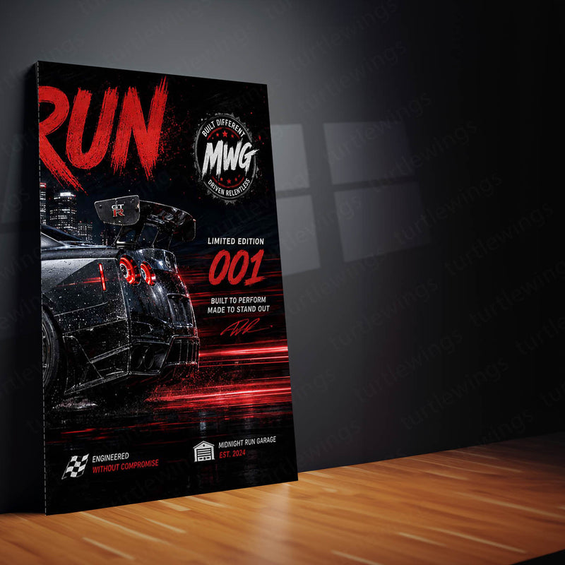 Car Metal Poster Set of 3 | Nissan GT-R Midnight Run Triptych Wall Art