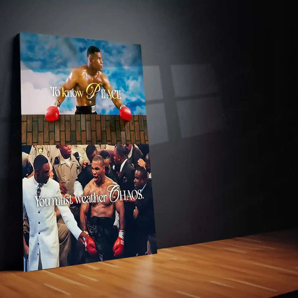 Quote Metal Poster | Mike Tyson – To Know PEACE, You Must Weather CHAOS | Controlled Fury & Inner Mastery Metal Frame - TURTLEWINGS 