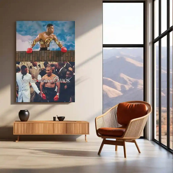 Quote Metal Poster | Mike Tyson – To Know PEACE, You Must Weather CHAOS | Controlled Fury & Inner Mastery Metal Frame - TURTLEWINGS 