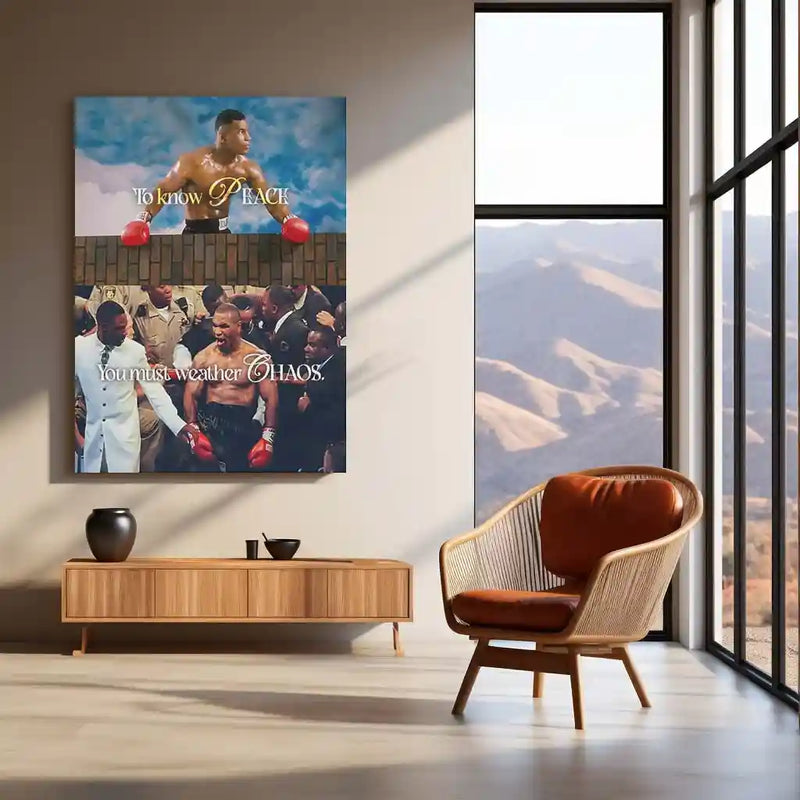 Quote Metal Poster | Mike Tyson – To Know PEACE, You Must Weather CHAOS | Controlled Fury & Inner Mastery Metal Frame - TURTLEWINGS 