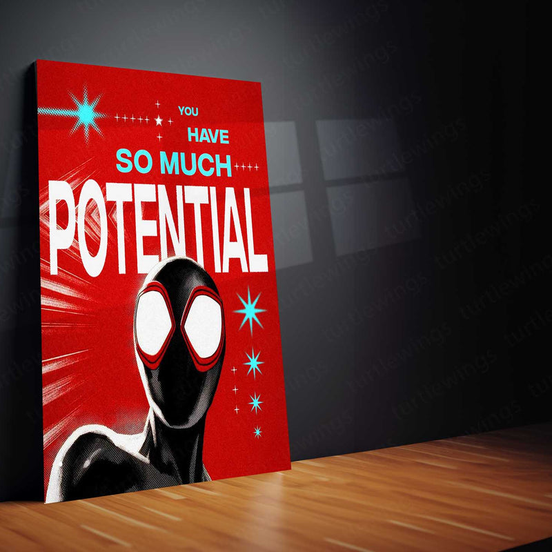 Miles Morales – “You Have So Much Potential” Metal Poster | Spider-Verse Motivation Wall Art