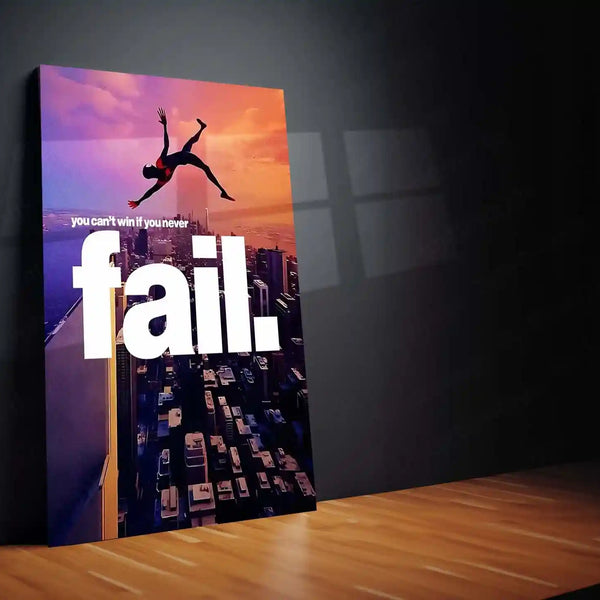 Quote Metal Poster | Miles Morales “You Can’t Win If You Never Fail” Metal Poster | Spider-Verse Motivational Wall Art | Failure to Success Metal Print