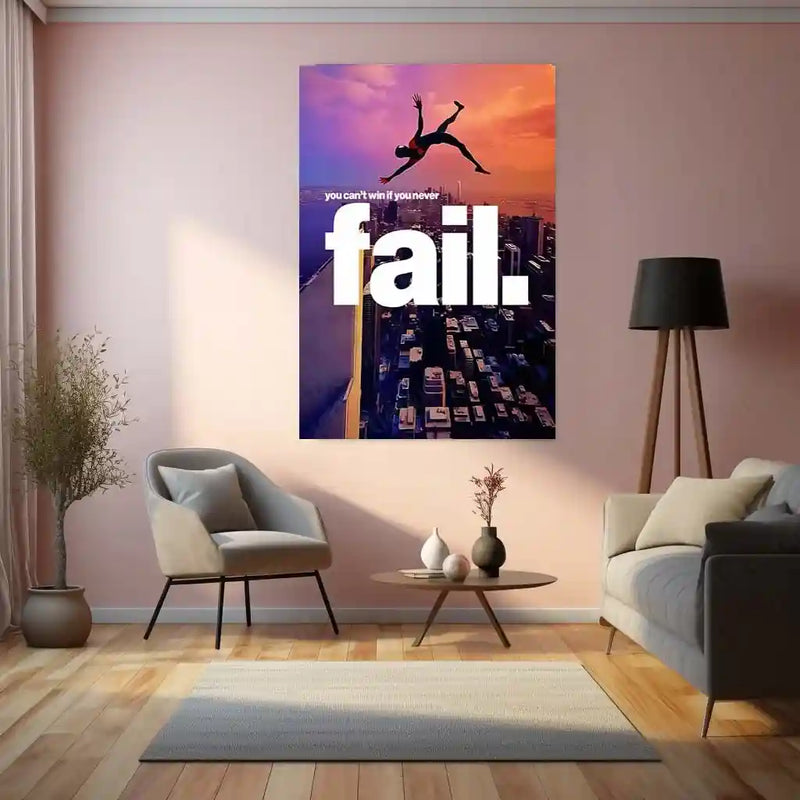 Quote Metal Poster | Miles Morales “You Can’t Win If You Never Fail” Metal Poster | Spider-Verse Motivational Wall Art | Failure to Success Metal Print