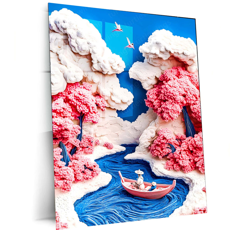 Milky River – Dreamy Cherry Blossom Landscape Artwork | Fantasy Nature Metal Frame Poster