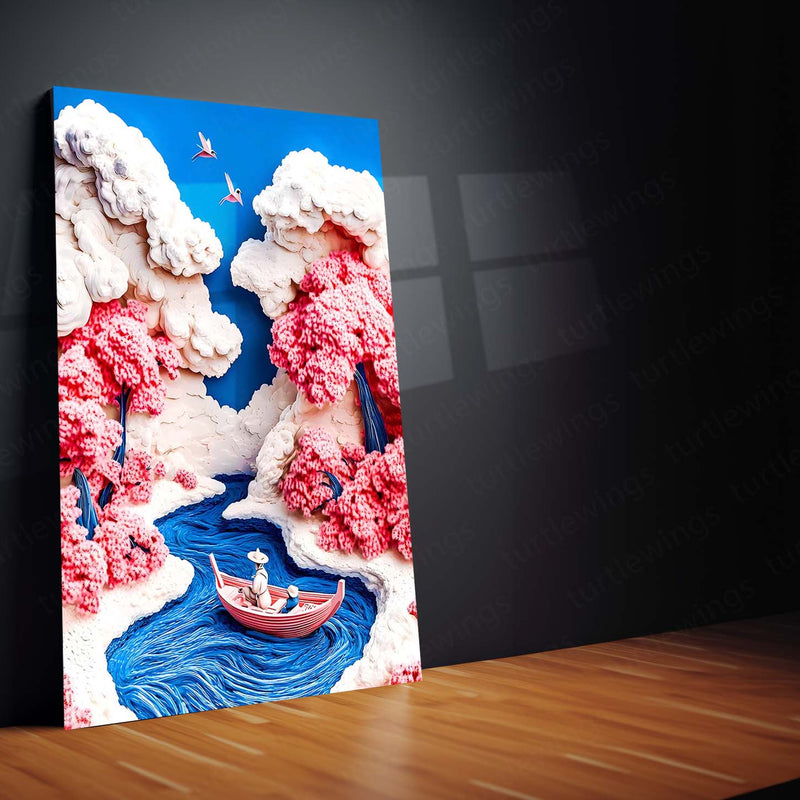 Milky River – Dreamy Cherry Blossom Landscape Artwork | Fantasy Nature Metal Frame Poster