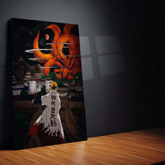 Anime Metal Poster | Minato Namikaze Fourth Hokage & Nine-Tails Kurama Metal Poster | Naruto Konoha Anime Wall Art | Premium