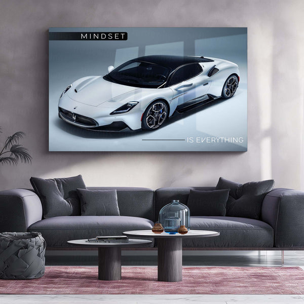 Mindset is Everything – Maserati MC20 Metal Frame | Italian Supercar Wall Art