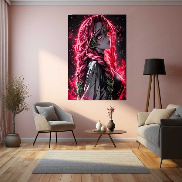 Anime metal poter | Mitsuri Kanroji – Demon Slayer Metal Poster | Love Hashira Anime Wall Frame