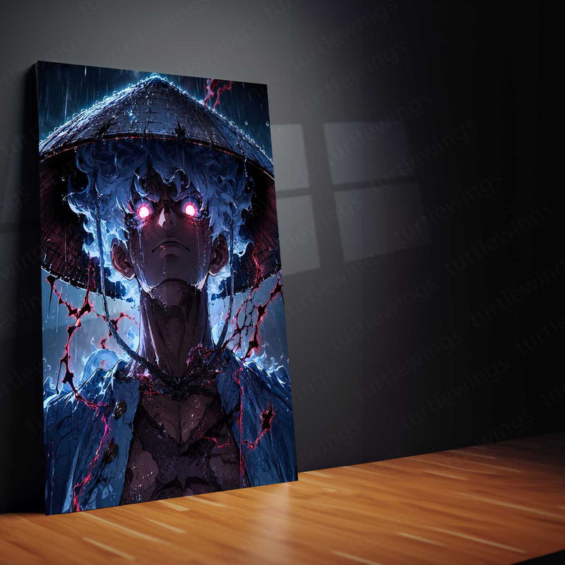 Anime Metal Poster | Monkey D. Luffy Thunder Eyes Metal Poster | One Piece Gear 5 Anime Wall Art | Premium Aluminum Print