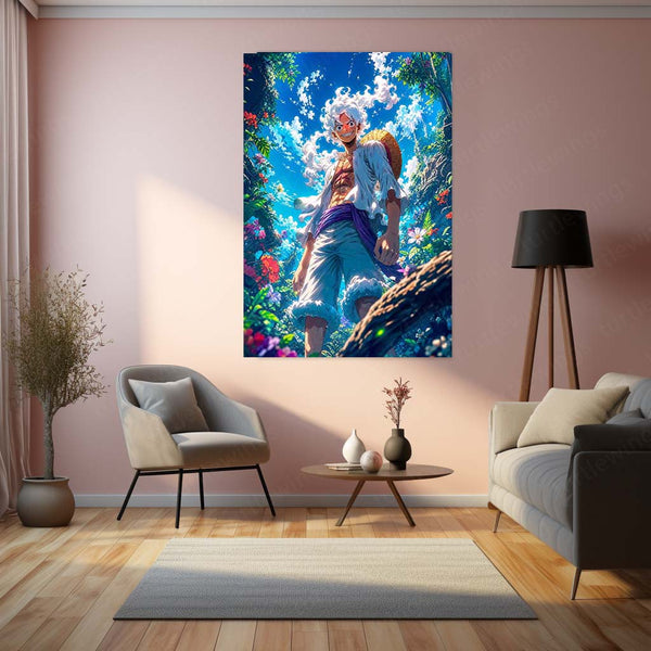 Anime Metal Poster | Monkey D. Luffy Gear 5 Jungle Metal Poster | One Piece Anime Wall Art | Premium Aluminum Print
