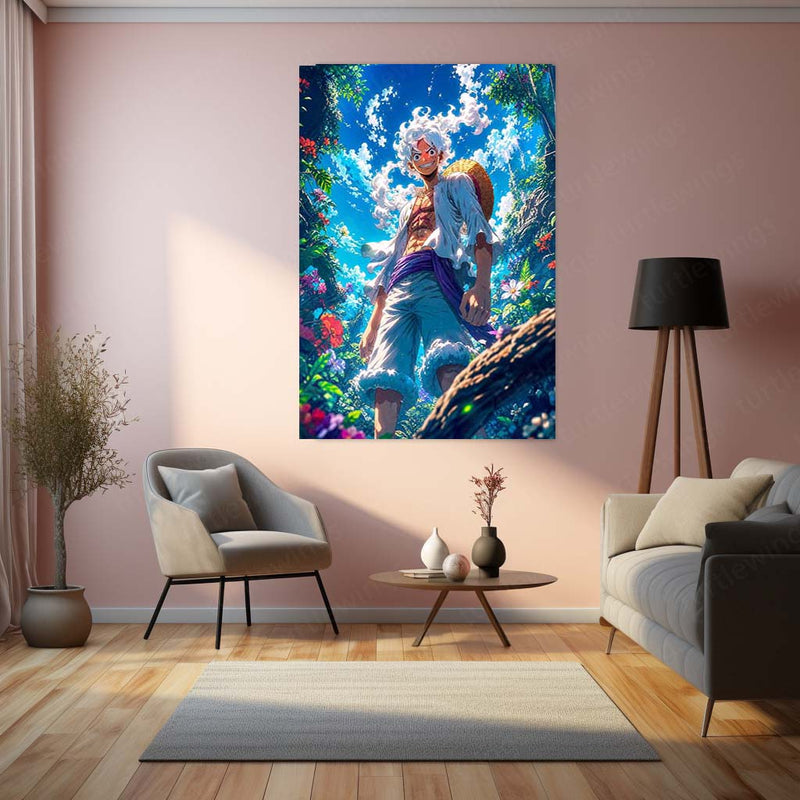 Anime Metal Poster | Monkey D. Luffy Gear 5 Jungle Metal Poster | One Piece Anime Wall Art | Premium Aluminum Print