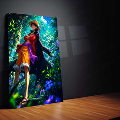 Anime Metal Poster | Monkey D. Luffy Forest Adventure Metal Poster | One Piece Anime Wall Art | Premium Aluminum Print