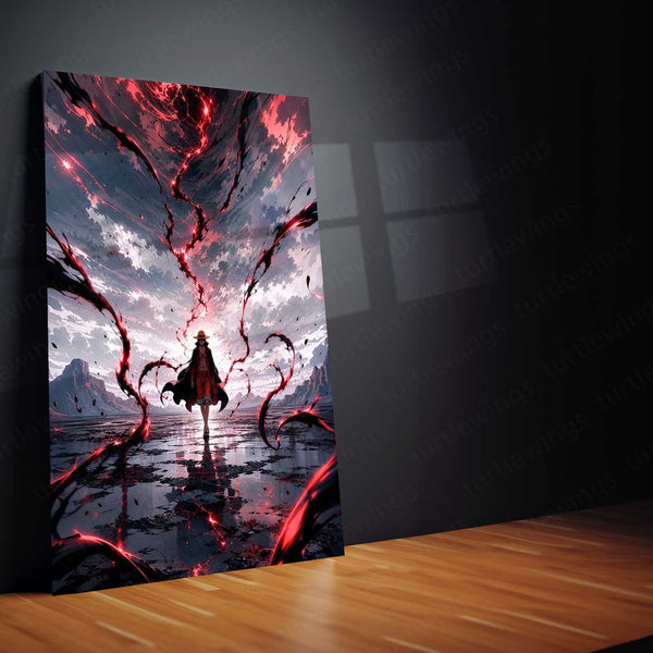 Anime Metal Poster | Monkey D. Luffy Crimson Storm Metal Poster | One Piece Anime Wall Art | Premium Aluminum Print