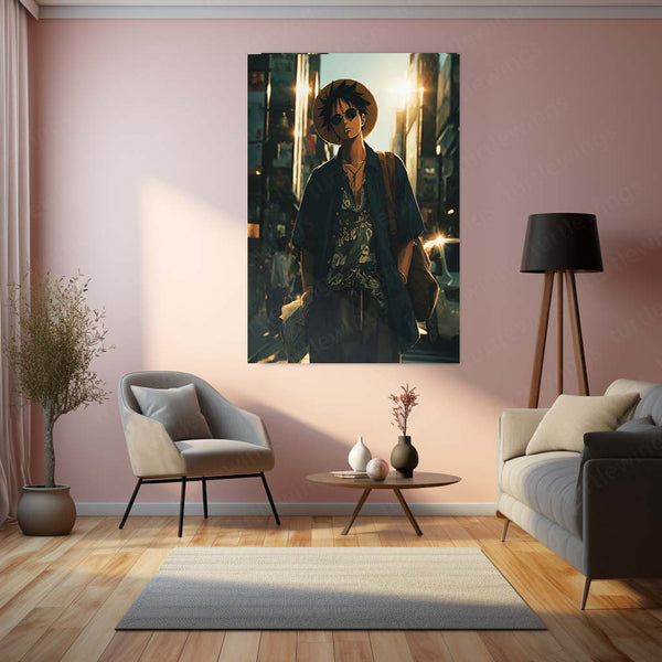 Monkey D. Luffy Urban Edition | Street Style One Piece Metal Frame | Anime Wall Art - TURTLEWINGS 