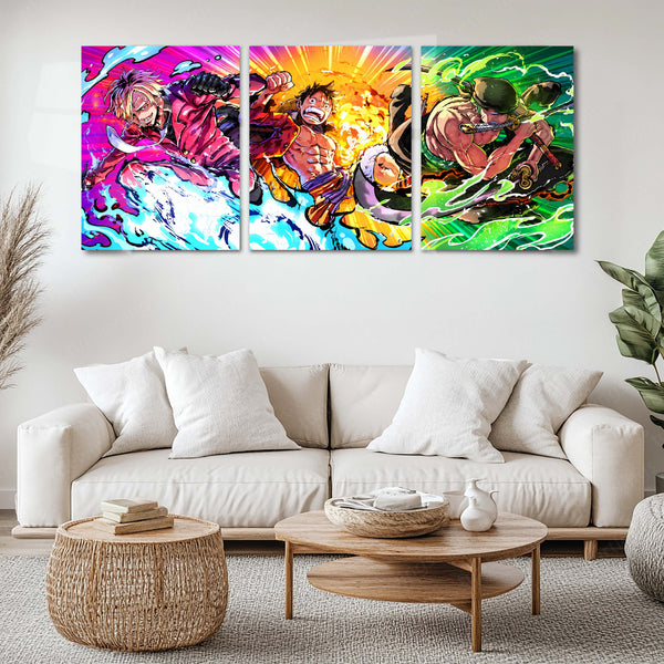 Anime Metal Poster Set of 3 | One Piece | Monster Trio Luffy Zoro & Sanji Triptych Wall Art