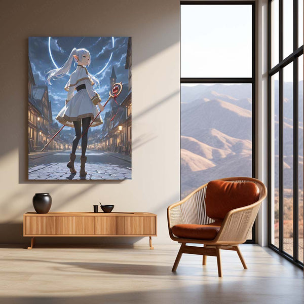Moonlit Mage – Guardian of the Silent Streets Metal Poster | Dark Fantasy Wall Frame