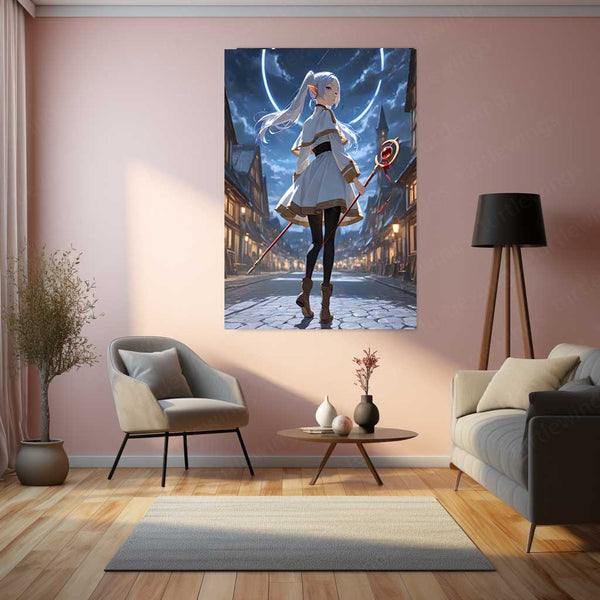 Moonlit Mage – Guardian of the Silent Streets Metal Poster | Dark Fantasy Wall Frame