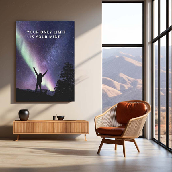 Quote Metal Poster | Your Only Limit Is Your Mind – Aurora Sky Edition Metal Poster | Motivational Wall Frame