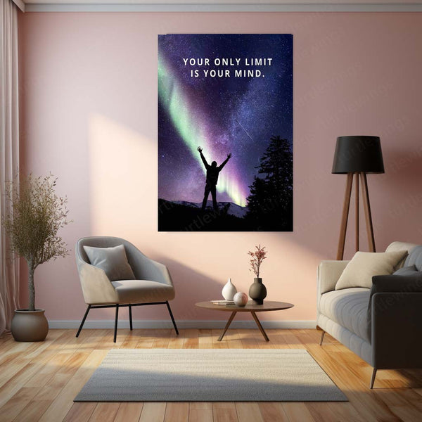 Quote Metal Poster | Your Only Limit Is Your Mind – Aurora Sky Edition Metal Poster | Motivational Wall Frame