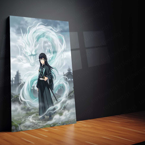 Anime Metal Poster | Muichiro Tokito Mist Dragon Metal Poster | Demon Slayer Anime Wall Art | Premium Aluminum Print
