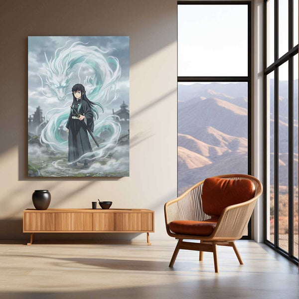 Anime Metal Poster | Muichiro Tokito Mist Dragon Metal Poster | Demon Slayer Anime Wall Art | Premium Aluminum Print