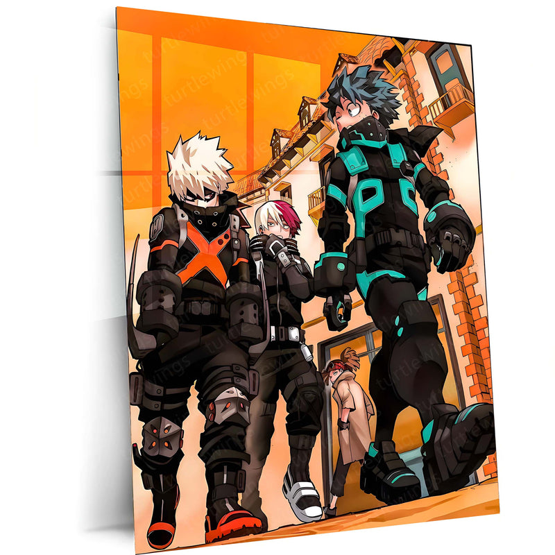 Anime Metal Poster | My Hero Academia – Deku, Bakugo & Todoroki Heroes Trio Artwork | Anime Metal Frame Poster