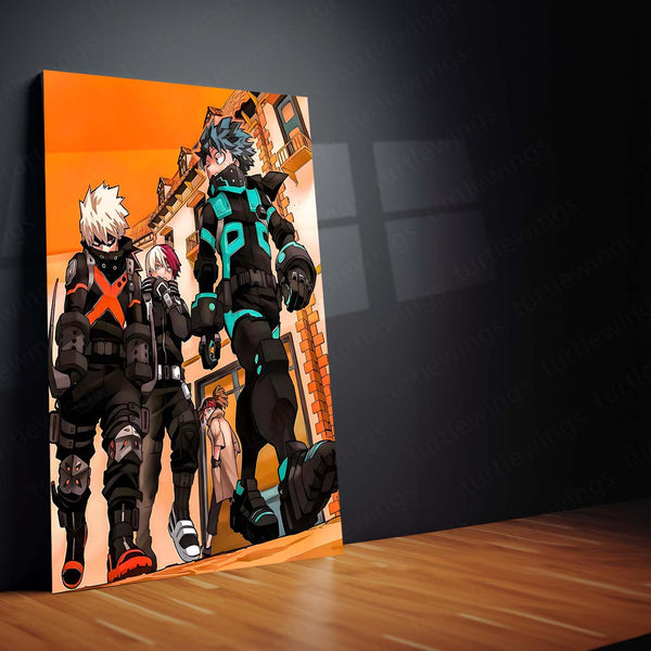 Anime Metal Poster | My Hero Academia – Deku, Bakugo & Todoroki Heroes Trio Artwork | Anime Metal Frame Poster