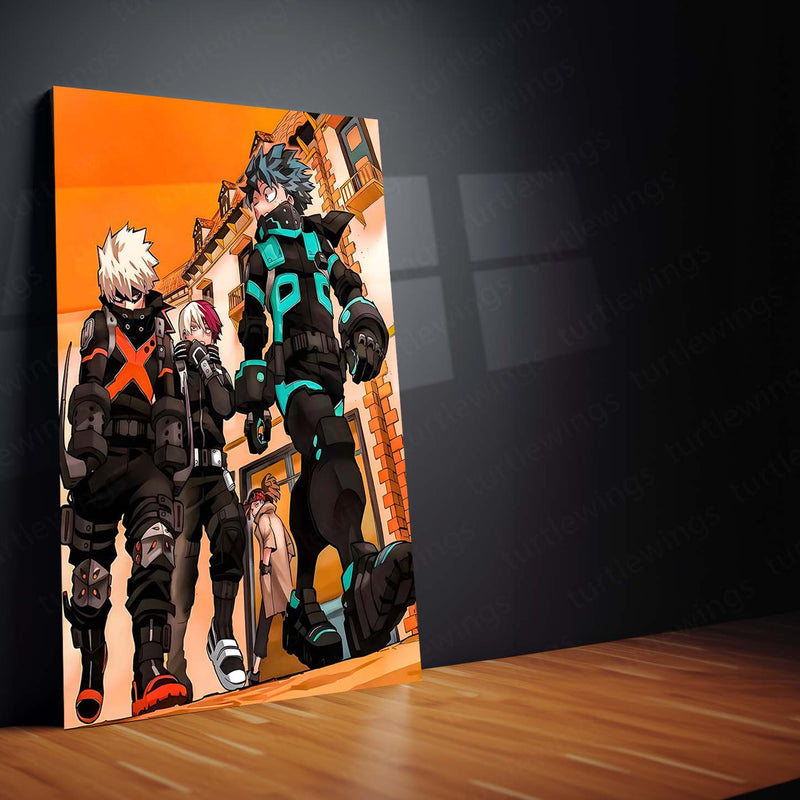 Anime Metal Poster | My Hero Academia – Deku, Bakugo & Todoroki Heroes Trio Artwork | Anime Metal Frame Poster