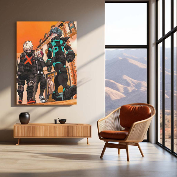 Anime Metal Poster | My Hero Academia – Deku, Bakugo & Todoroki Heroes Trio Artwork | Anime Metal Frame Poster