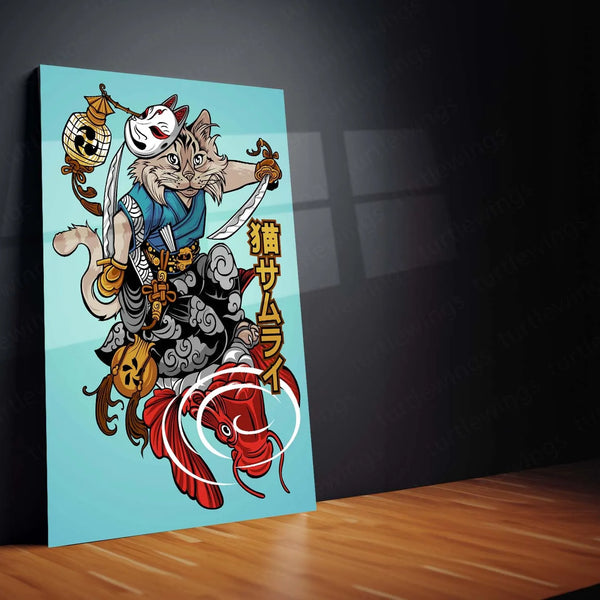 Anime Metal Poster | Nekoma Samurai Metal Poster | Feline Warrior Wall Art | Japanese Anime-Inspired Decor - TURTLEWINGS 